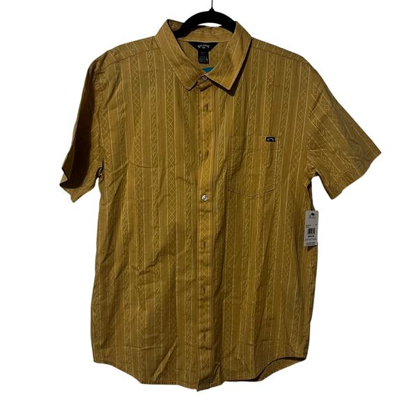 Billabong Billabonic Chase Button Shirt Mens M Short Sleeve Yellow Geo - Picture 2 of 7